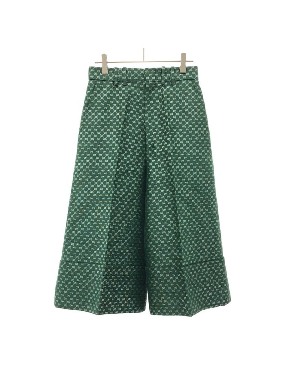 Gucci GG Lame Cropped Trousers Pants Zaglx Green 38
